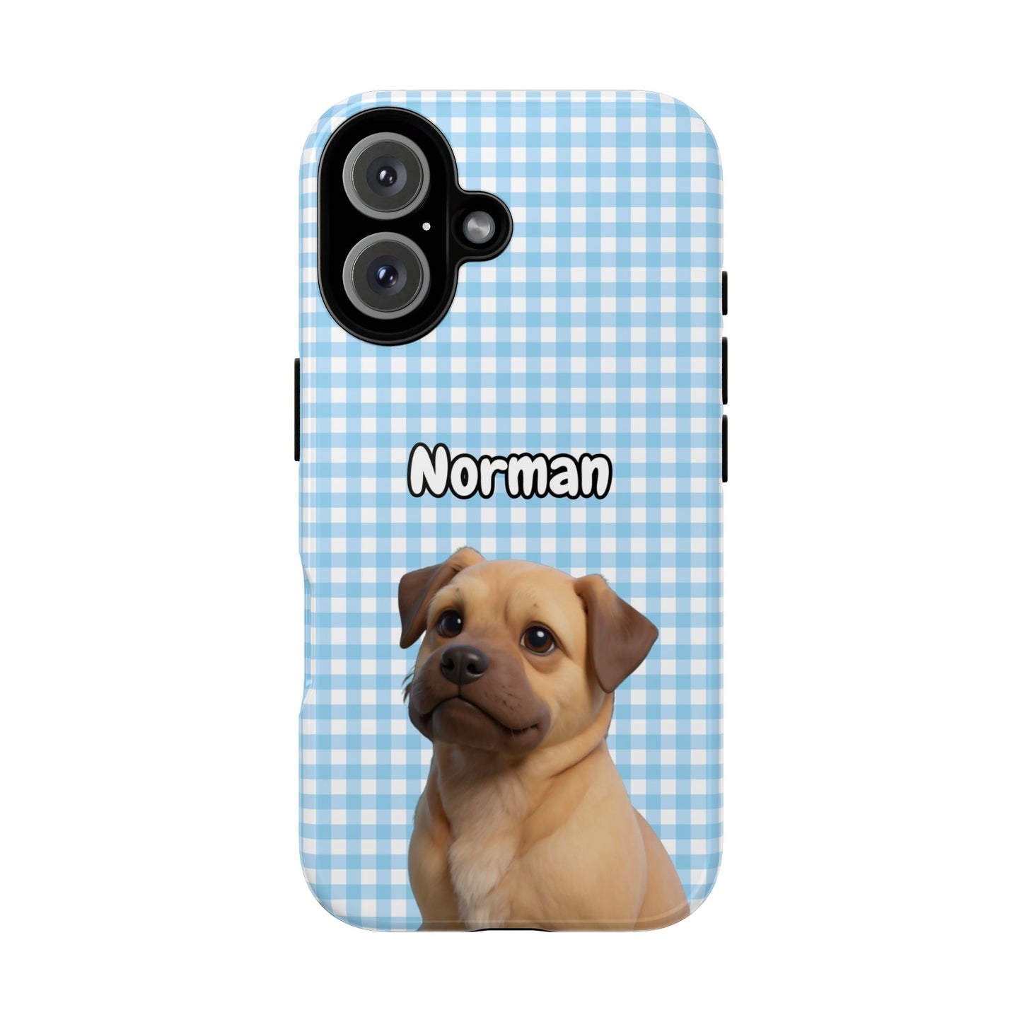 Custom Pet Portrait Tough iPhone Case - Blue Gingham
