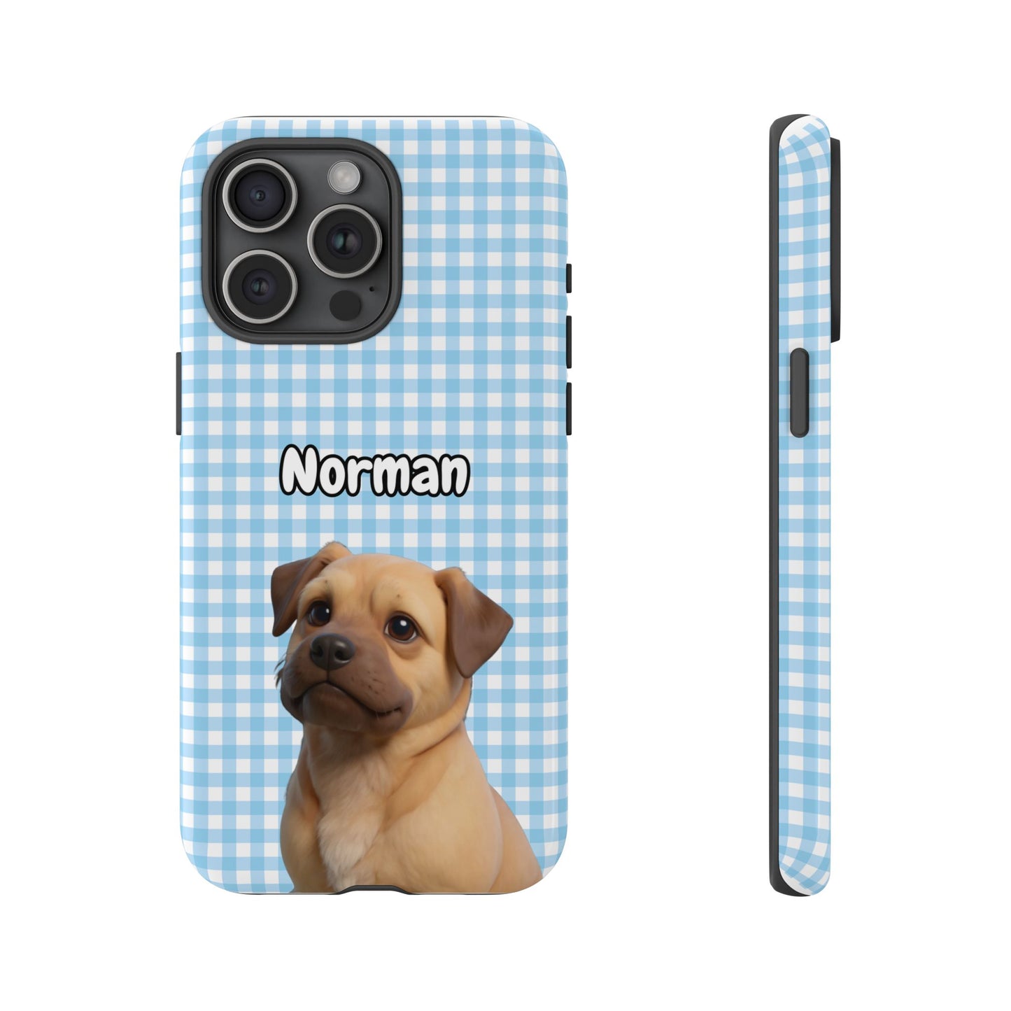 Custom Pet Portrait Tough iPhone Case - Blue Gingham
