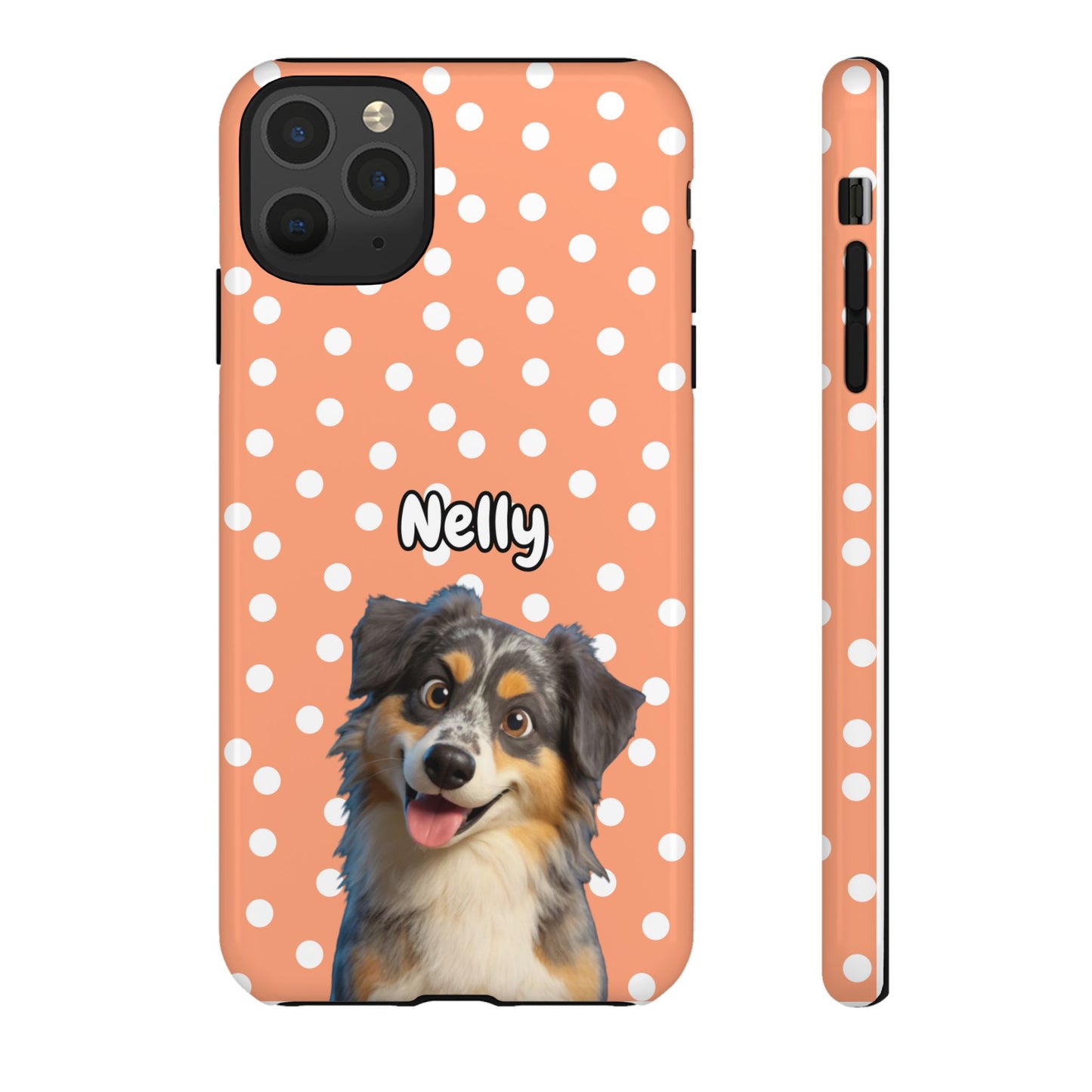 Custom Pet Portrait Tough iPhone Case - Orange Polka Dots