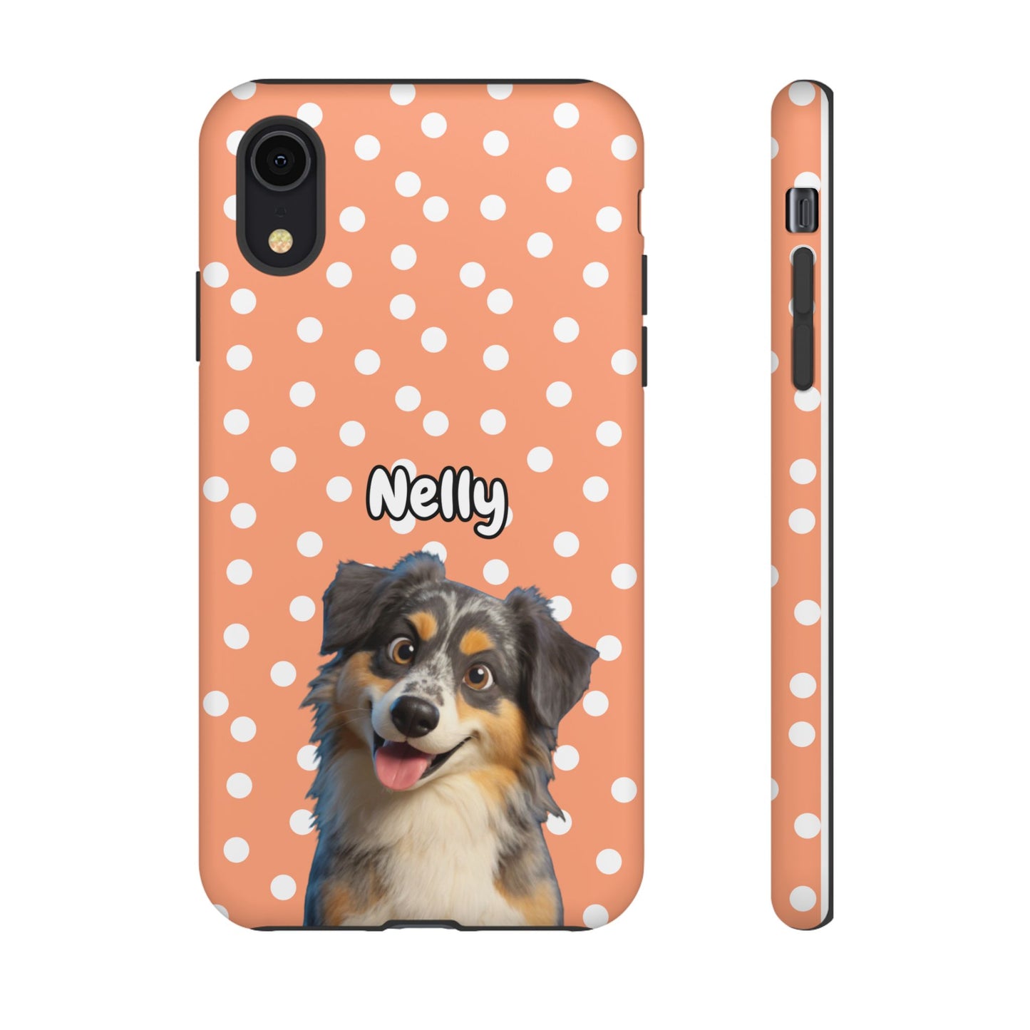 Custom Pet Portrait Tough iPhone Case - Orange Polka Dots