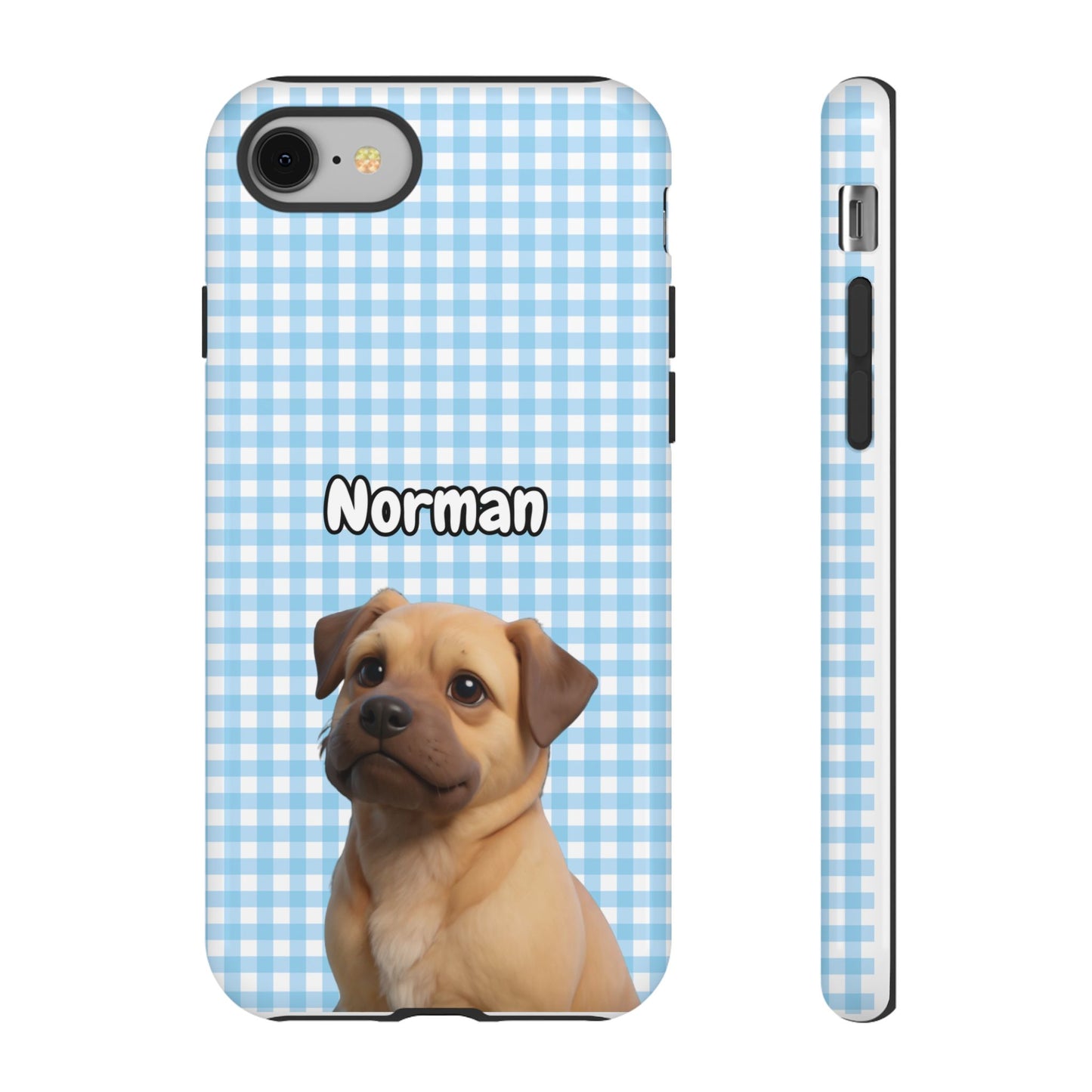 Custom Pet Portrait Tough iPhone Case - Blue Gingham