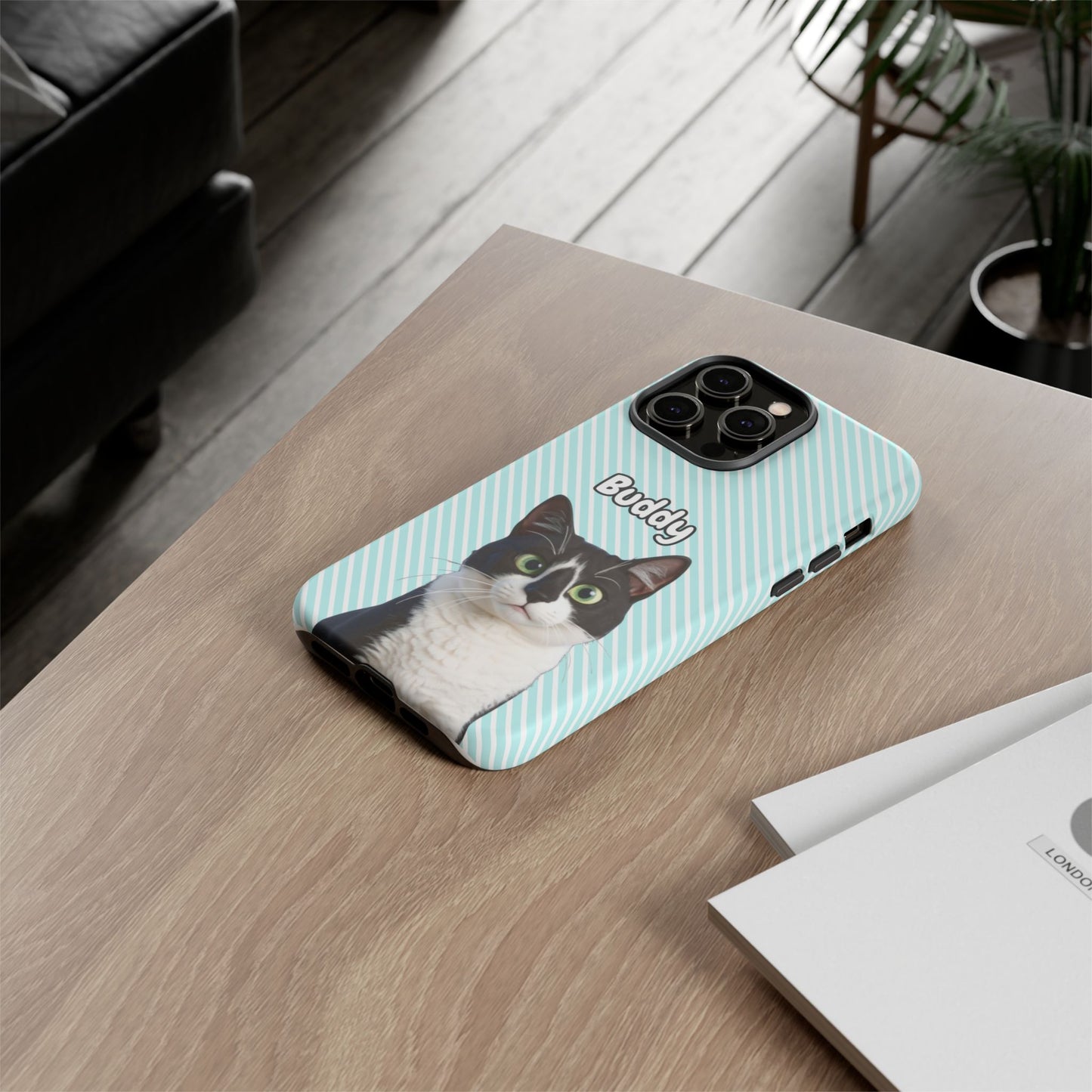 Custom Pet Tough iPhone Case – Teal Stripes
