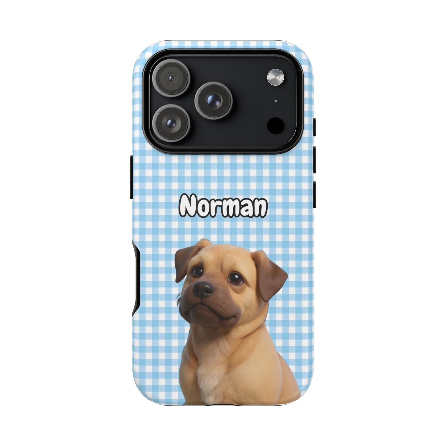 Custom Pet Portrait Tough iPhone Case - Blue Gingham