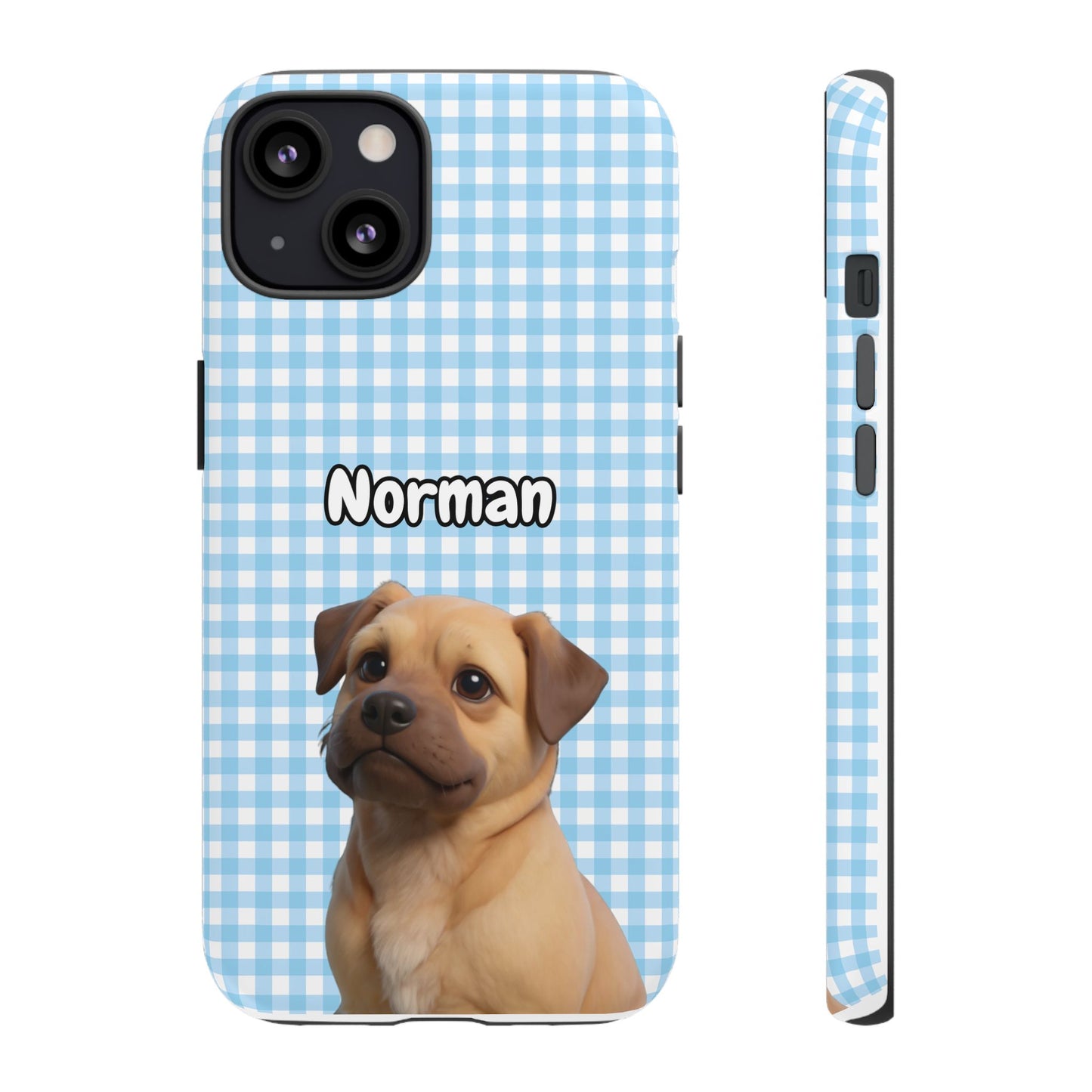 Custom Pet Portrait Tough iPhone Case - Blue Gingham