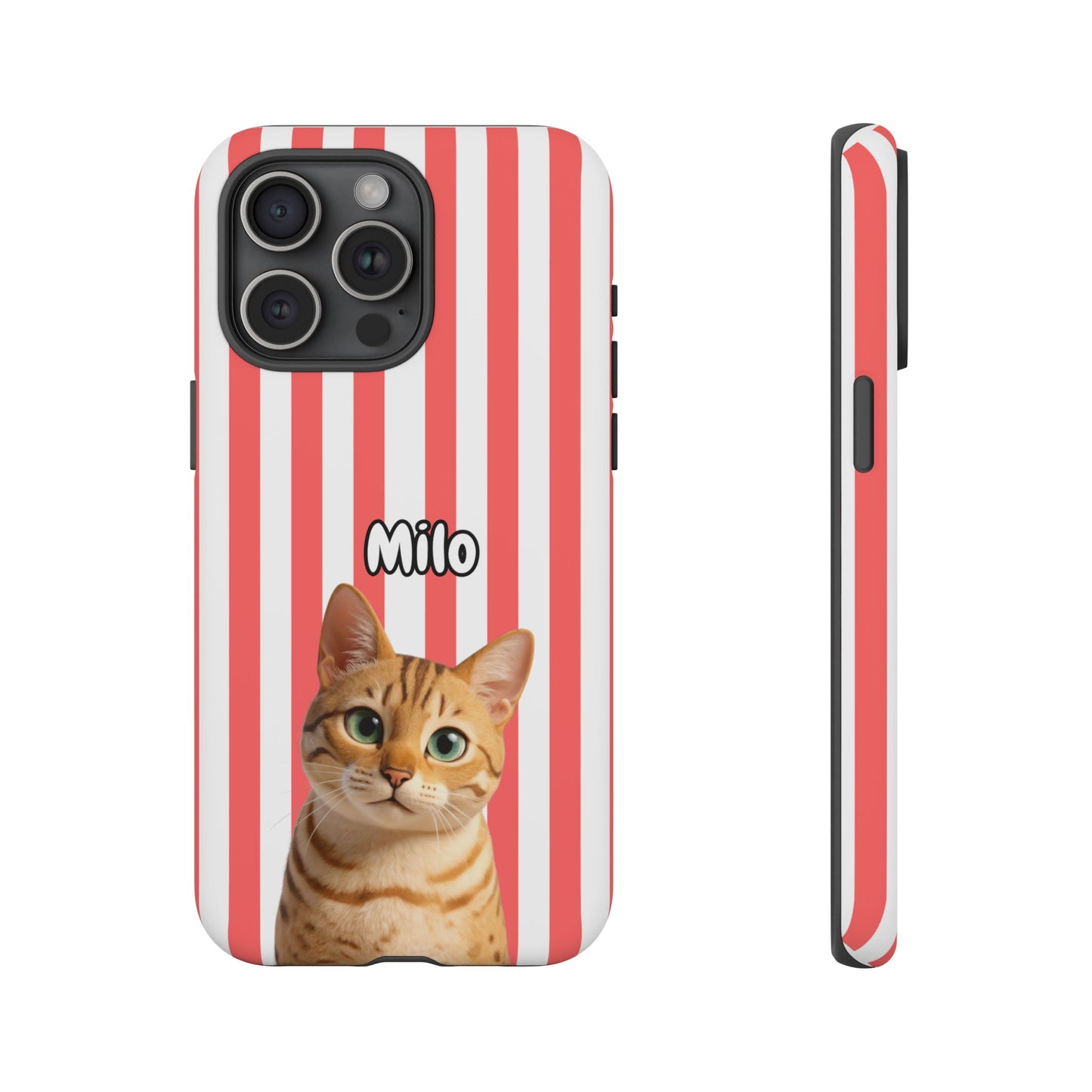 Custom Pet Portrait Tough iPhone Case - Pink Stripes