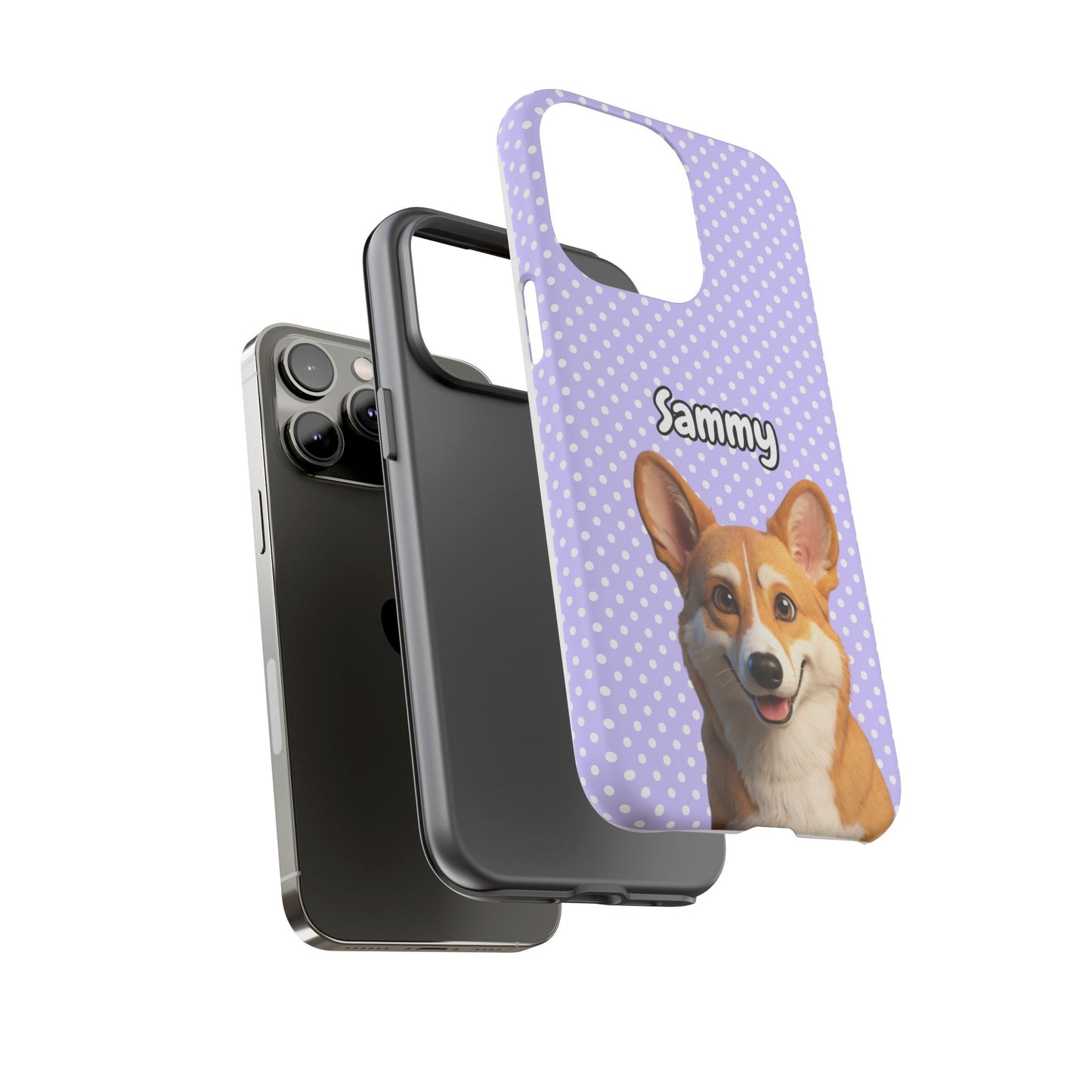 Custom Pet Tough iPhone Case – Purple Polka Dots