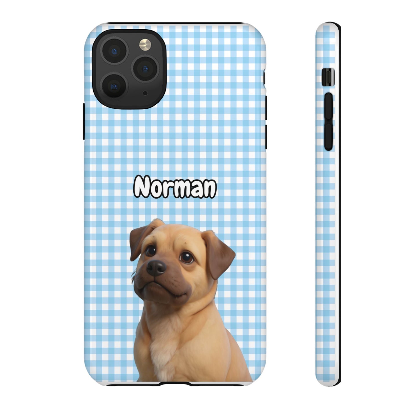 Custom Pet Portrait Tough iPhone Case - Blue Gingham