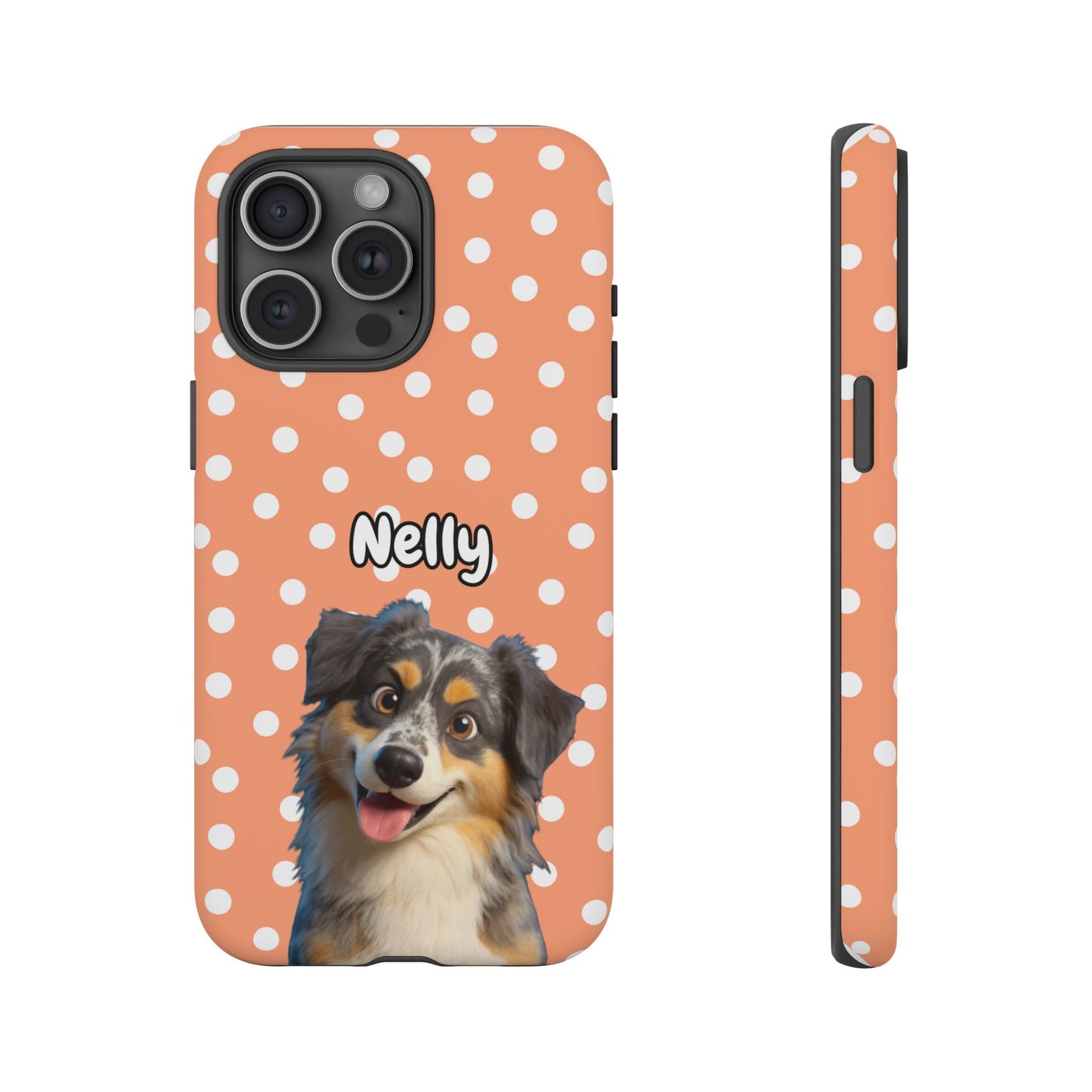 Custom Pet Portrait Tough iPhone Case - Orange Polka Dots