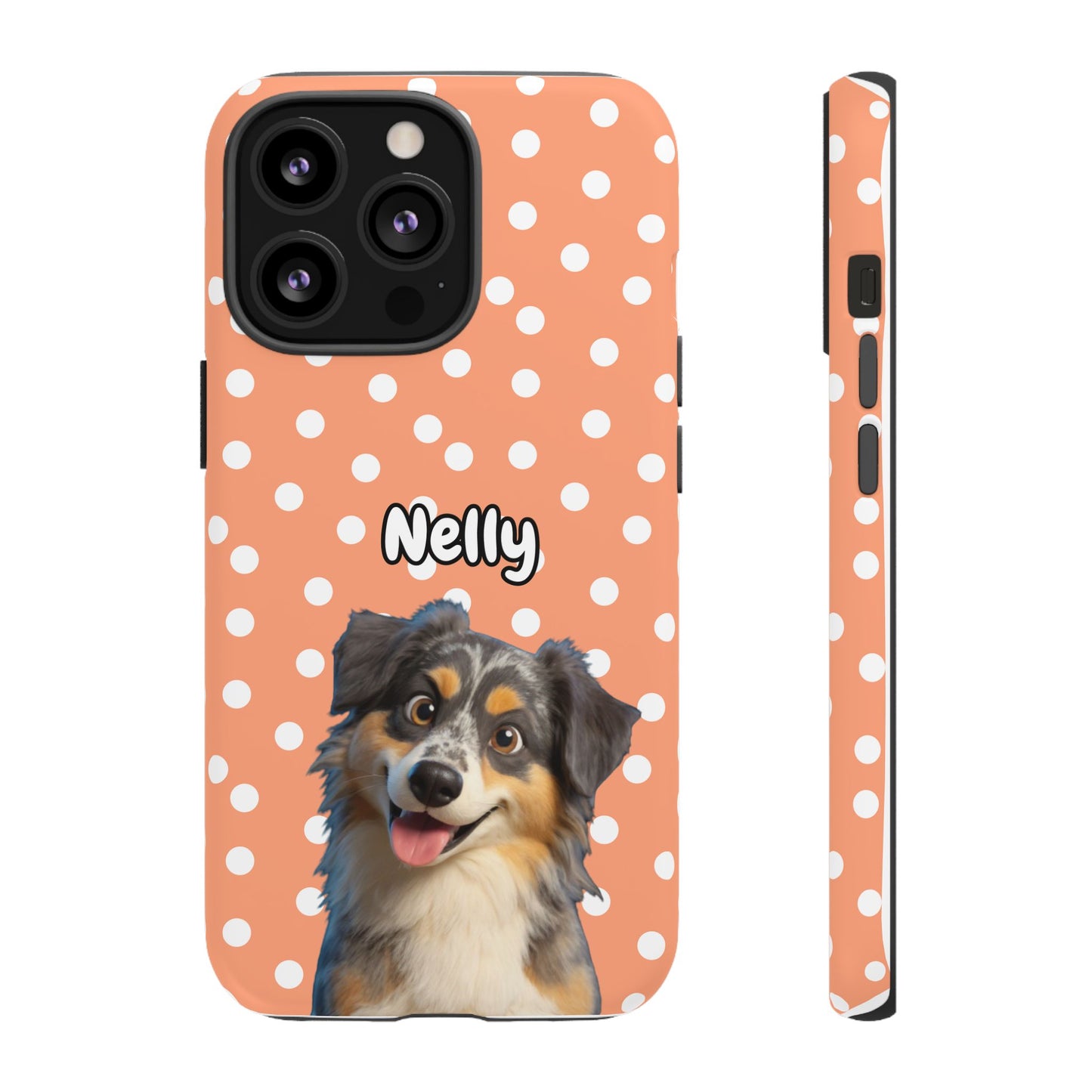 Custom Pet Portrait Tough iPhone Case - Orange Polka Dots