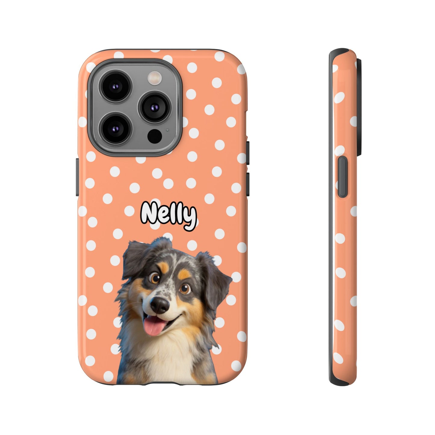 Custom Pet Portrait Tough iPhone Case - Orange Polka Dots
