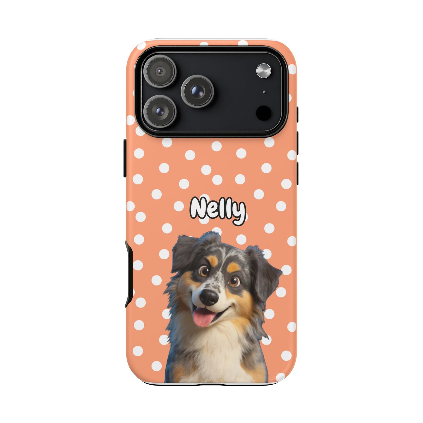 Custom Pet Portrait Tough iPhone Case - Orange Polka Dots