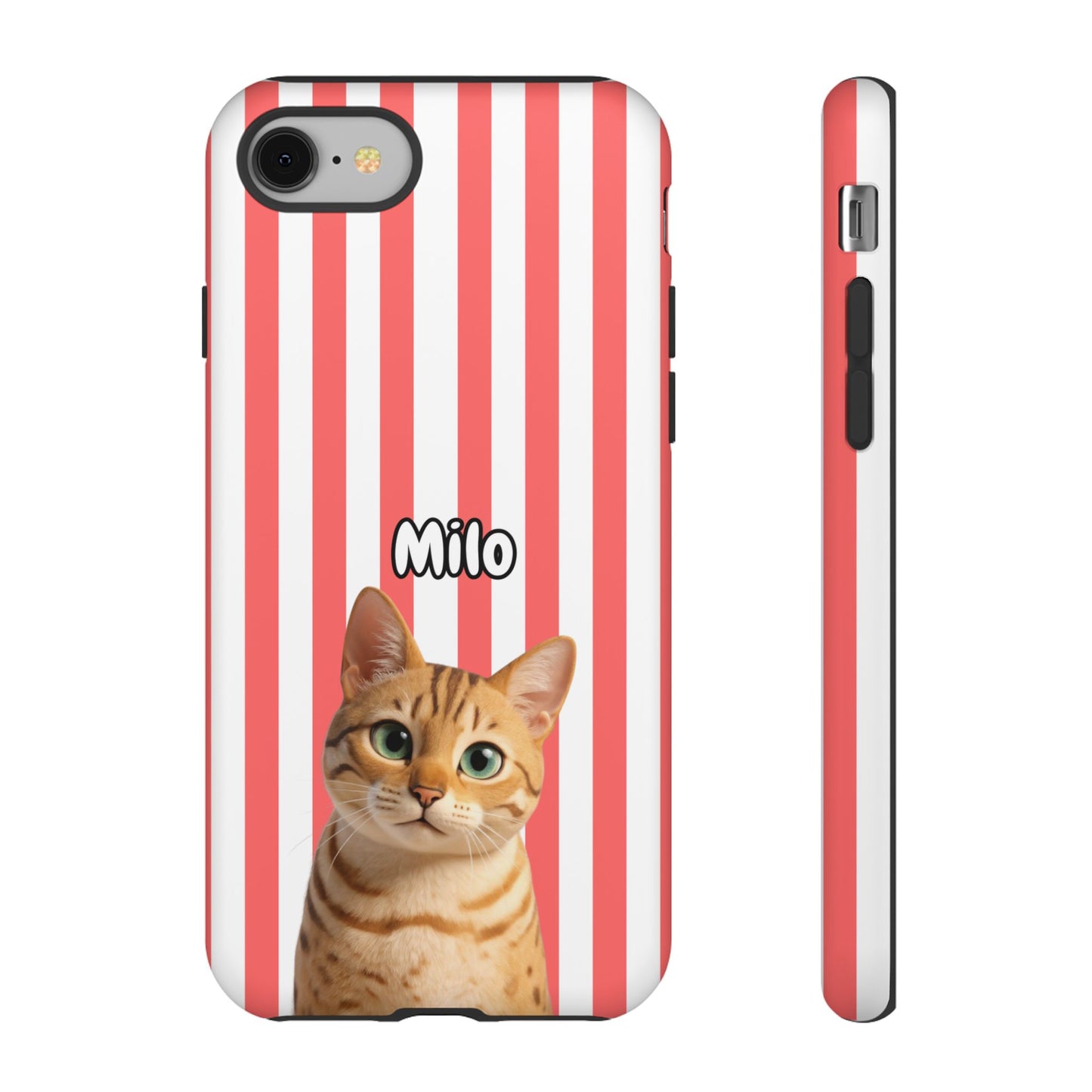 Custom Pet Portrait Tough iPhone Case - Pink Stripes