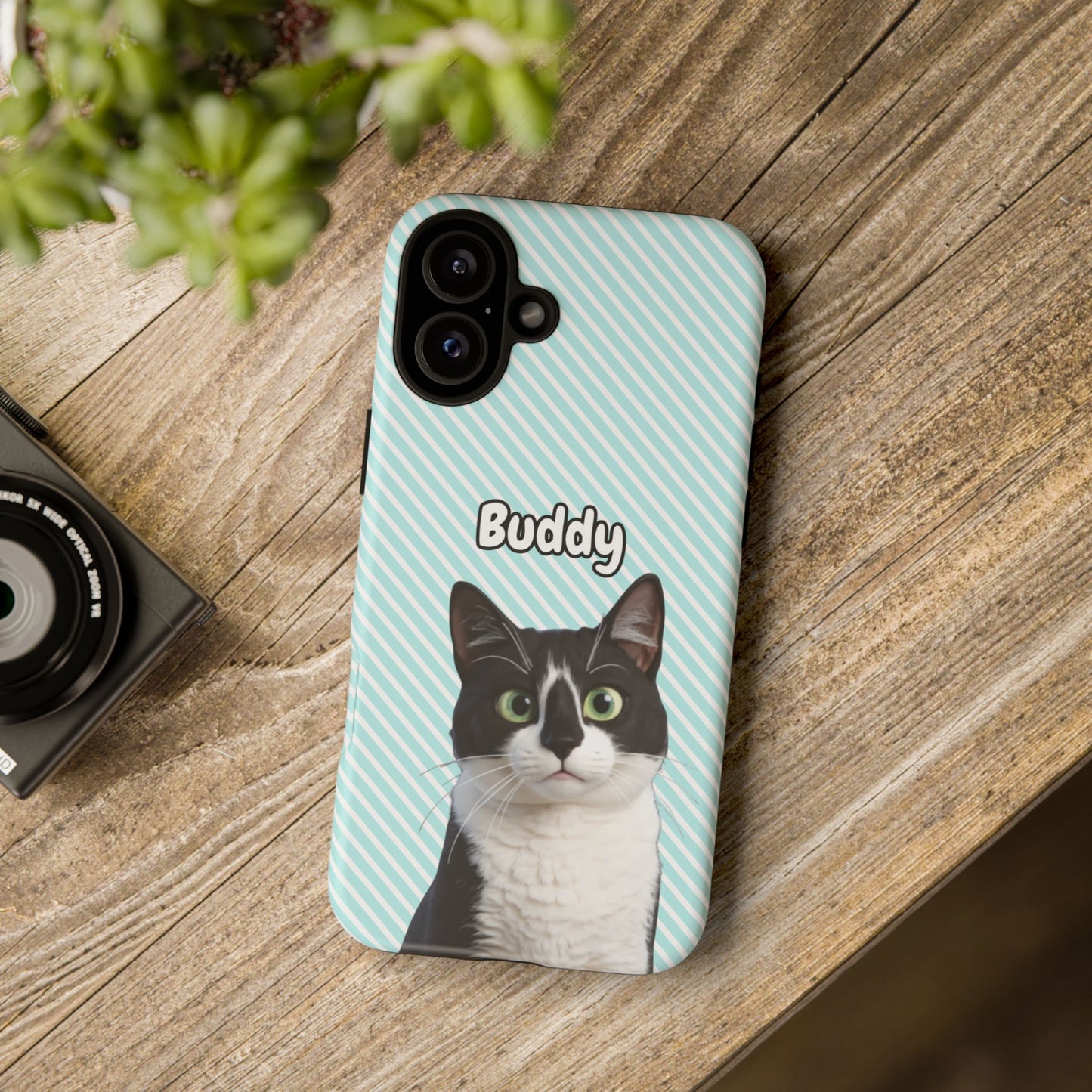 Custom Pet Tough iPhone Case – Teal Stripes