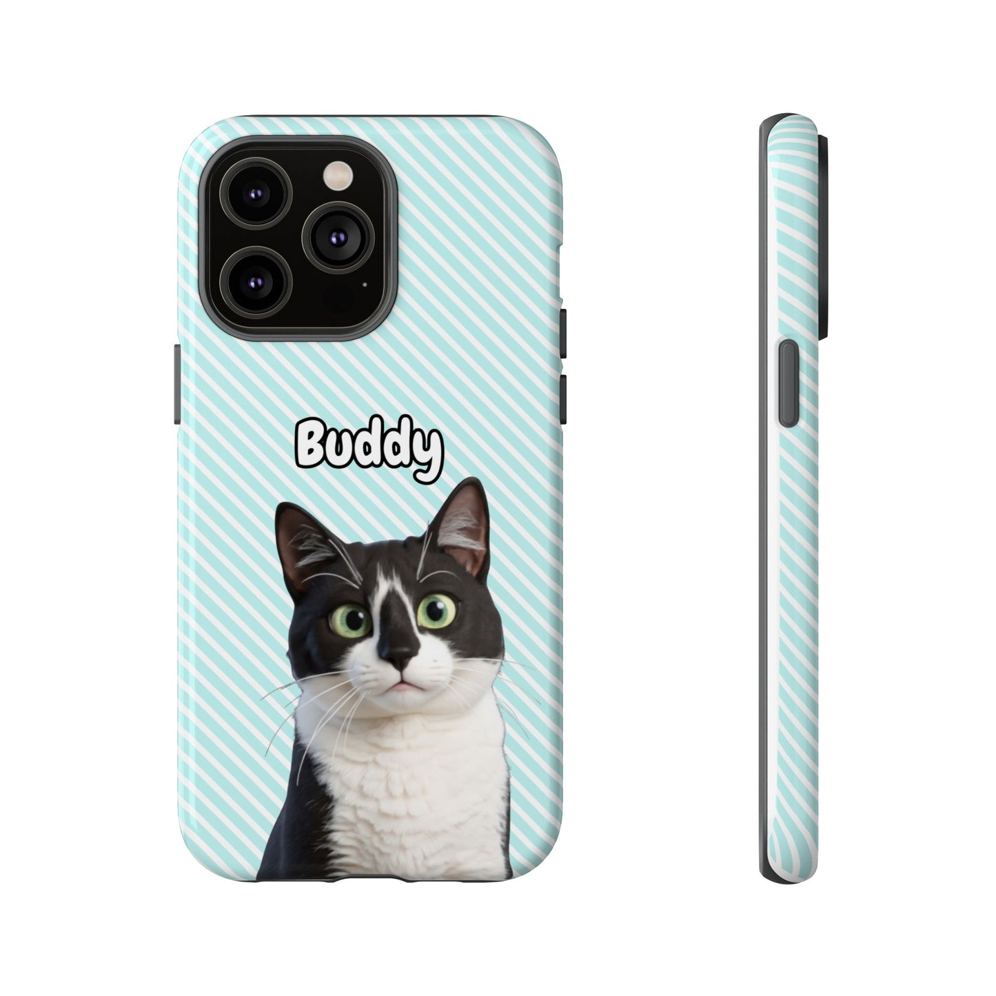 Custom Pet Tough iPhone Case – Teal Stripes
