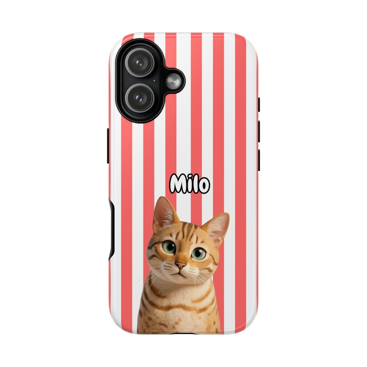 Custom Pet Portrait Tough iPhone Case - Pink Stripes