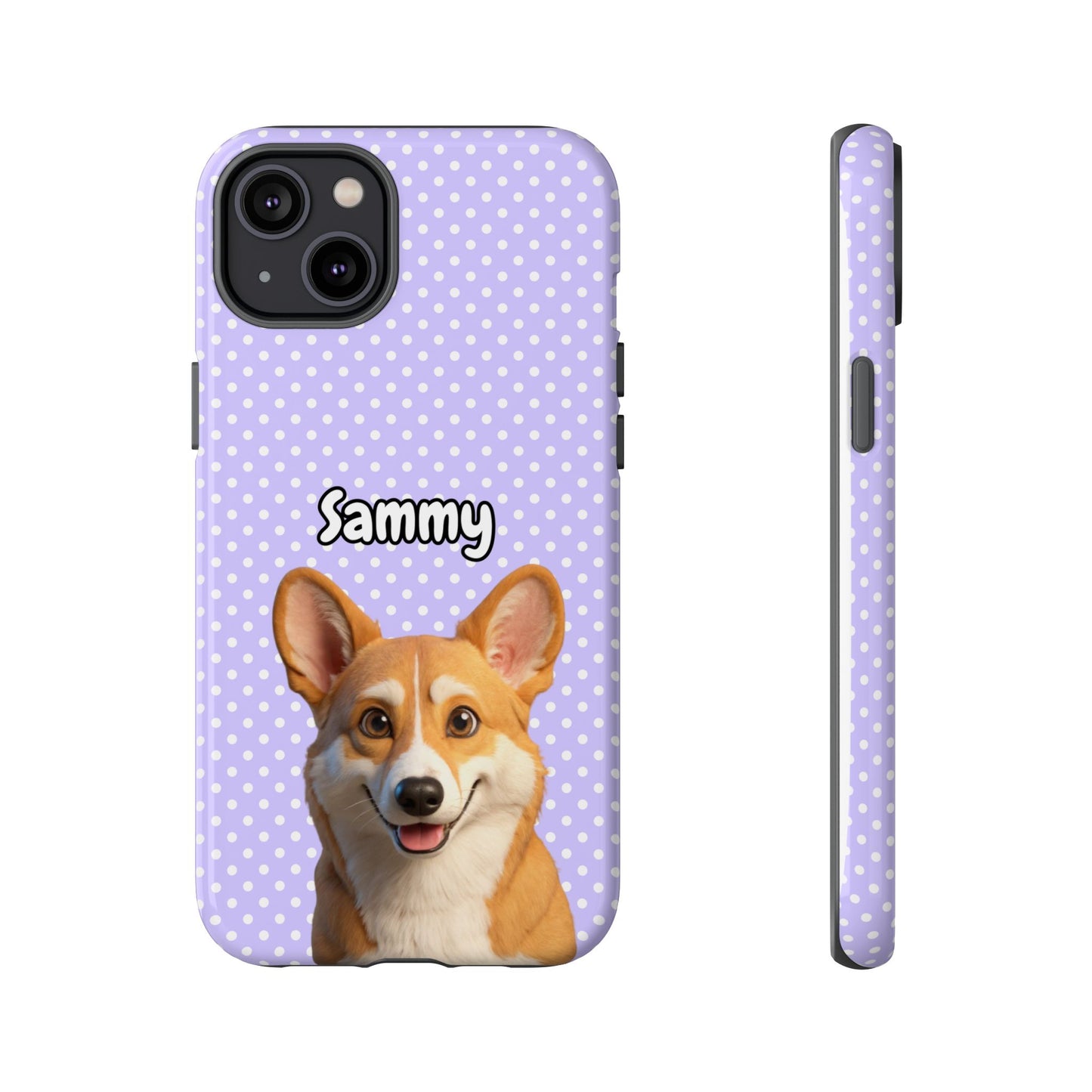 Custom Pet Tough iPhone Case – Purple Polka Dots