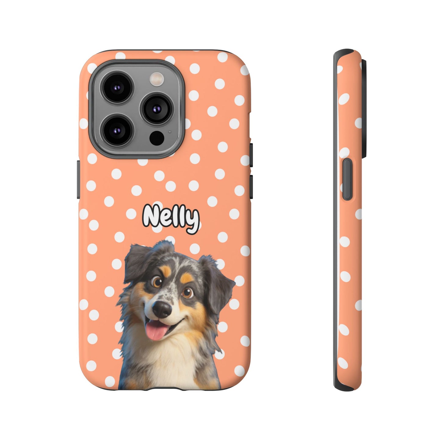 Custom Pet Portrait Tough iPhone Case - Orange Polka Dots