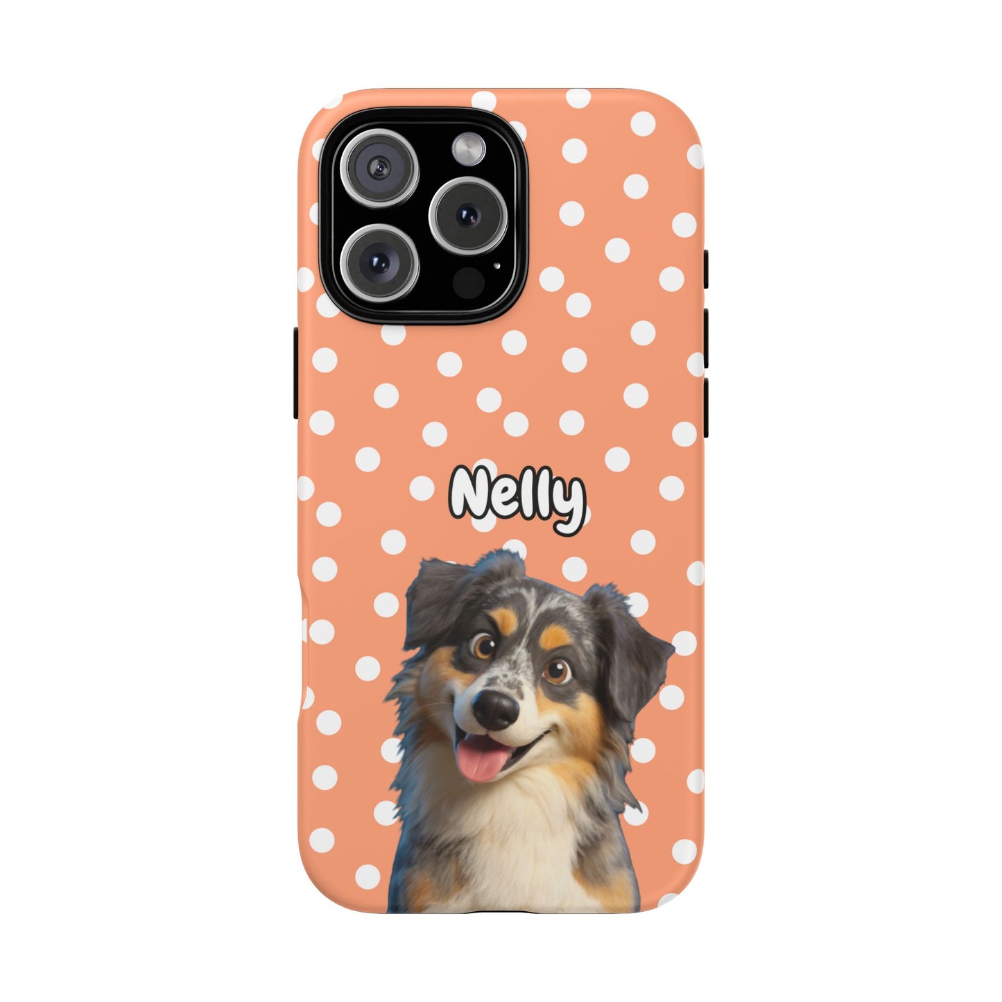 Custom Pet Portrait Tough iPhone Case - Orange Polka Dots