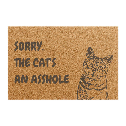 Funny Pet Doormat – “Sorry, the Cat’s An Asshole” Welcome Mat | Pet Lover Gift, Cat Owner Home Decor, Funny Housewarming Gift, Outdoor Entry Mat