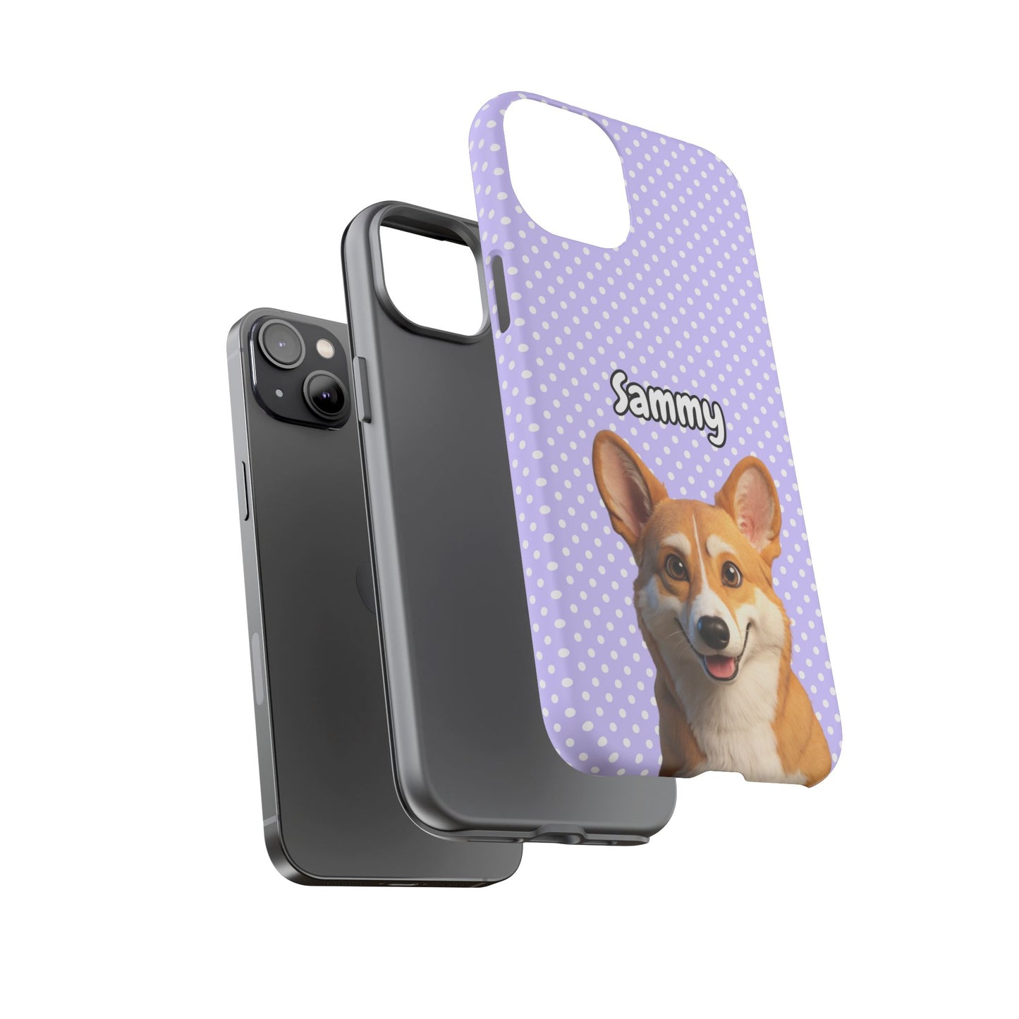 Custom Pet Tough iPhone Case – Purple Polka Dots